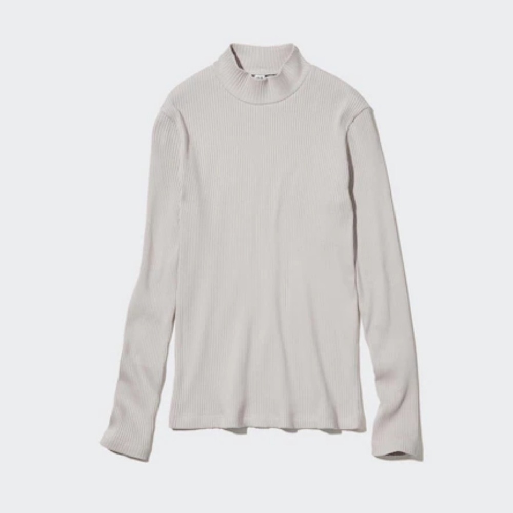 Uniqlo basic ribbeb mock neck top size x large in light gray